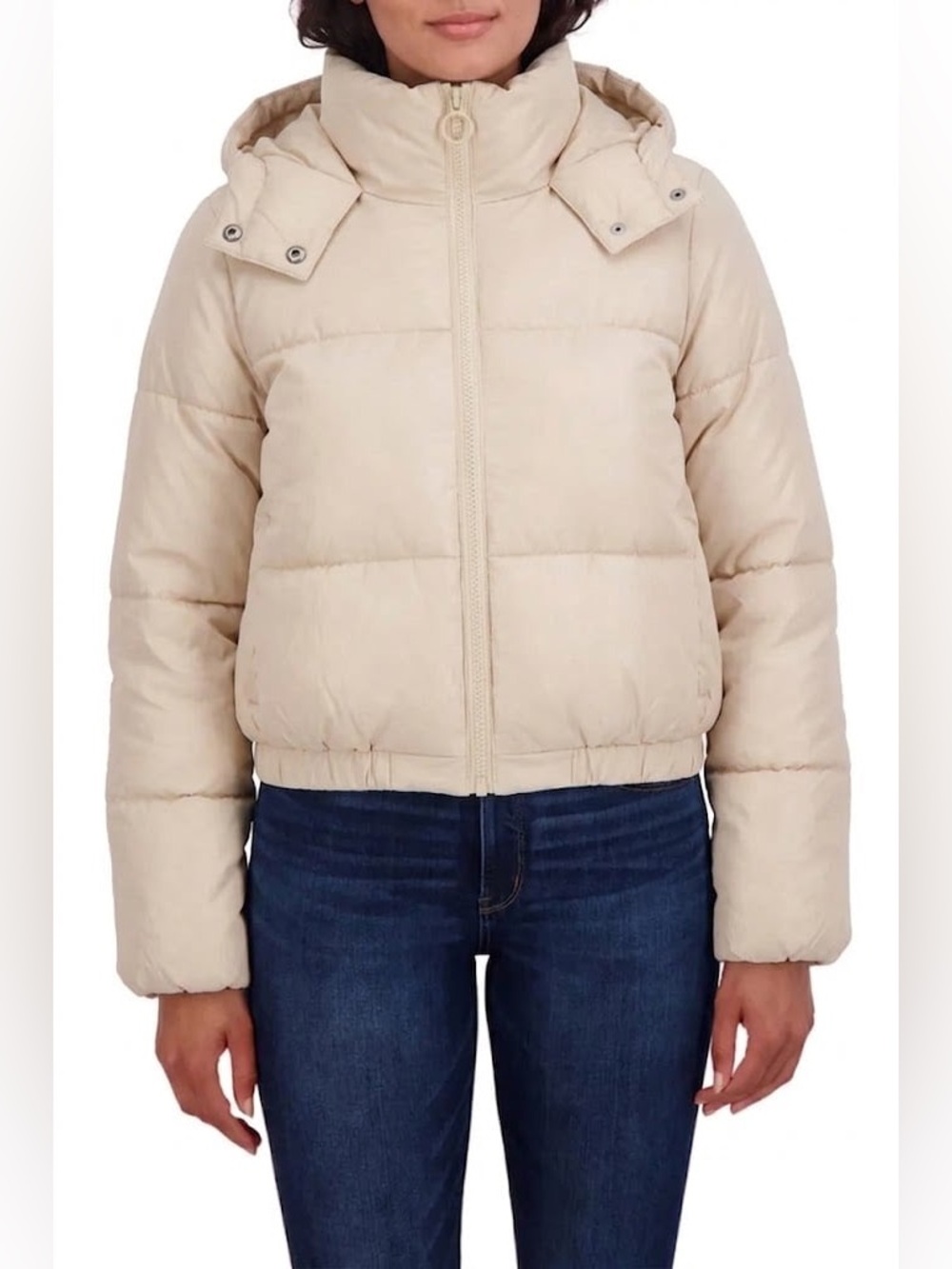 Sebby Women's Short Puffer Jacket with Hood in Cream
